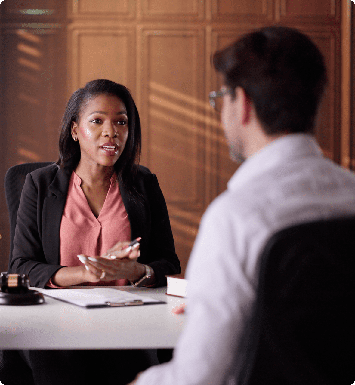 Lawyer discussing case with client