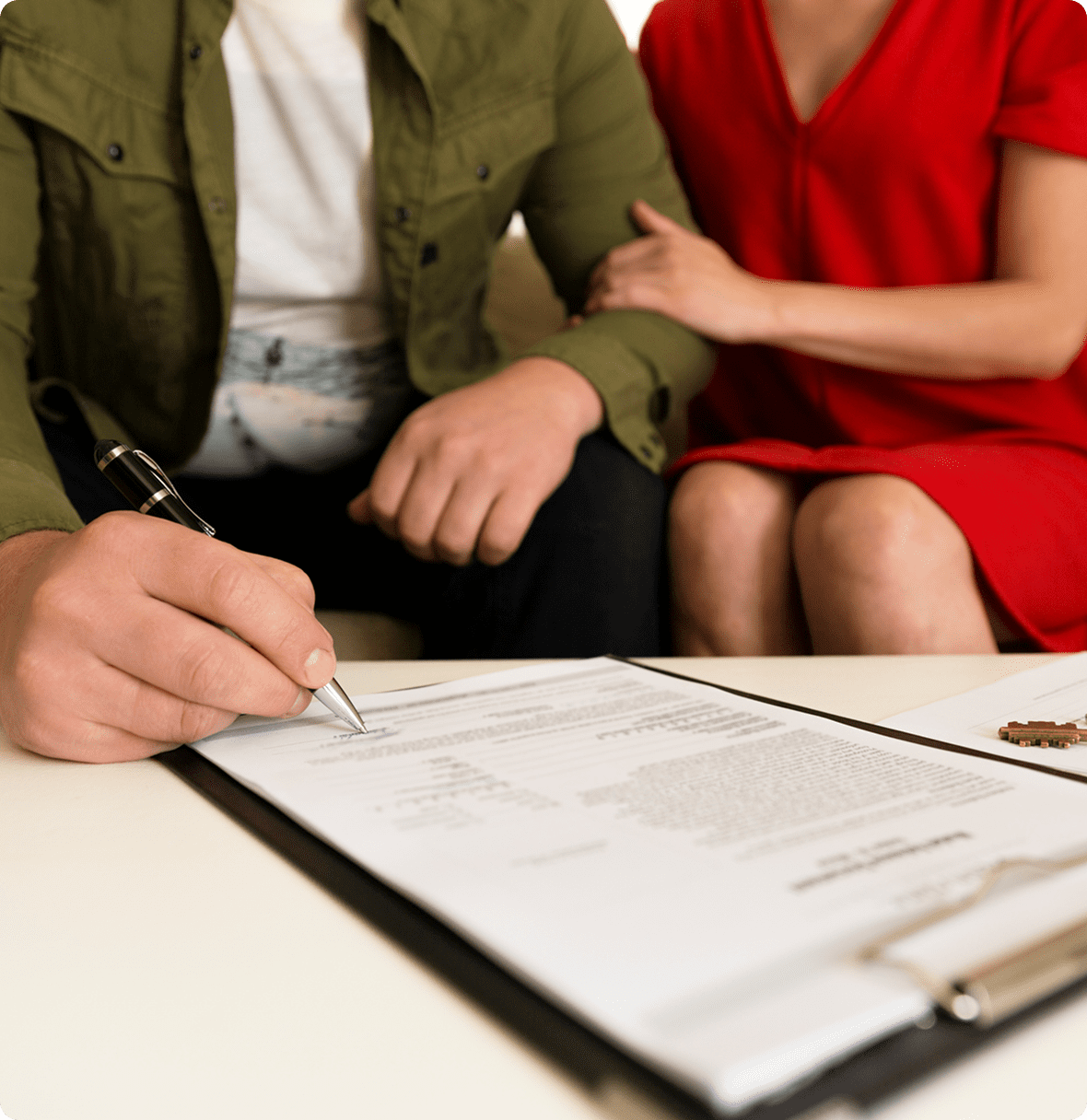 Couple reviewing legal documents together