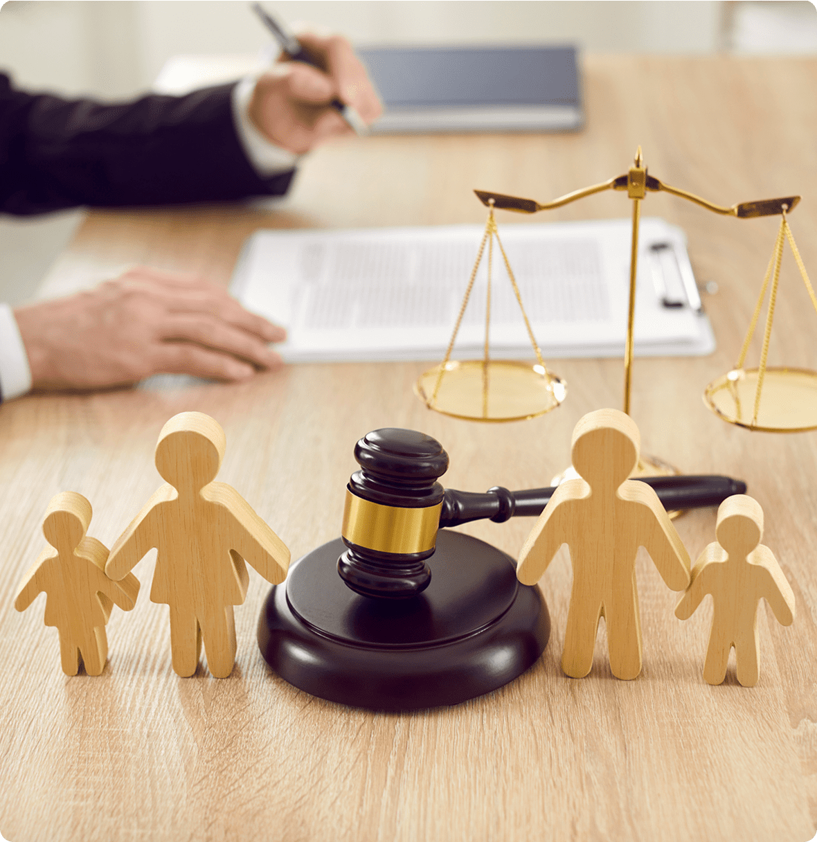 Family law concept with gavel and scales