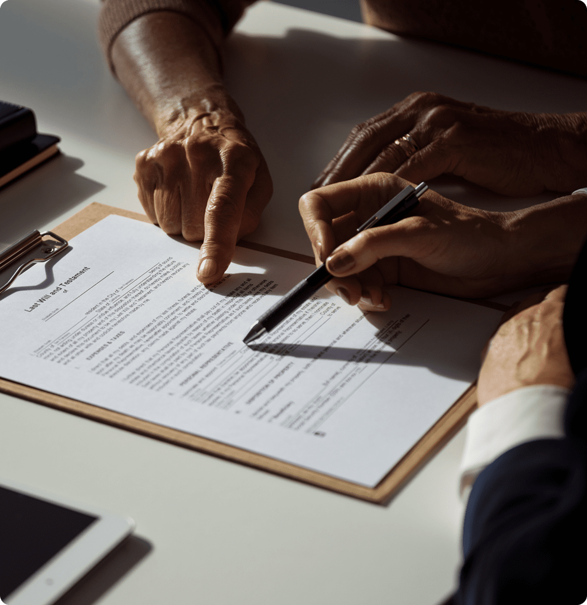 Hands pointing at a document
