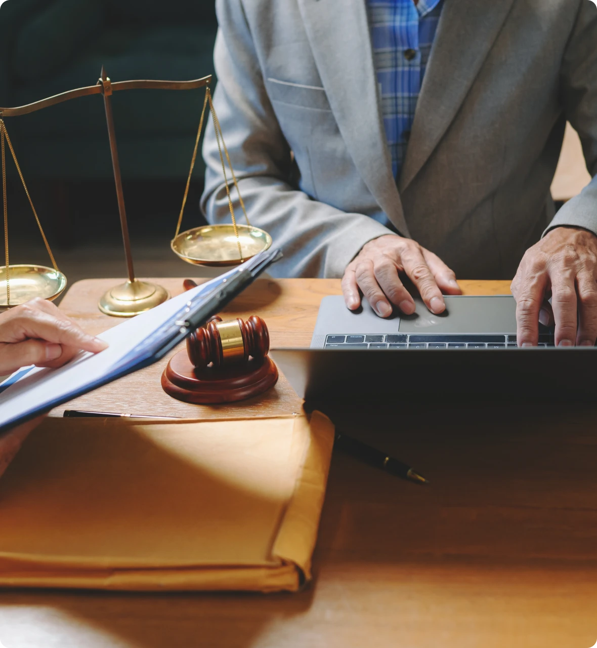 Legal consultation with documents and gavel